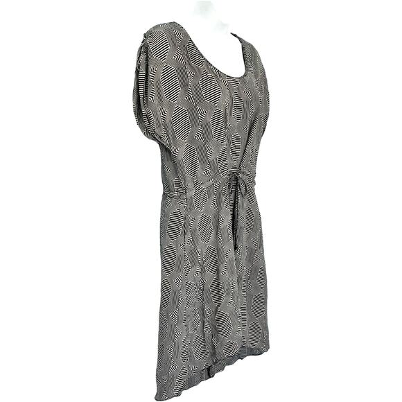 Anthropologie Black White Rope Belt High-Low 100% Silk Mini Dress M Pockets - Picture 2 of 11
